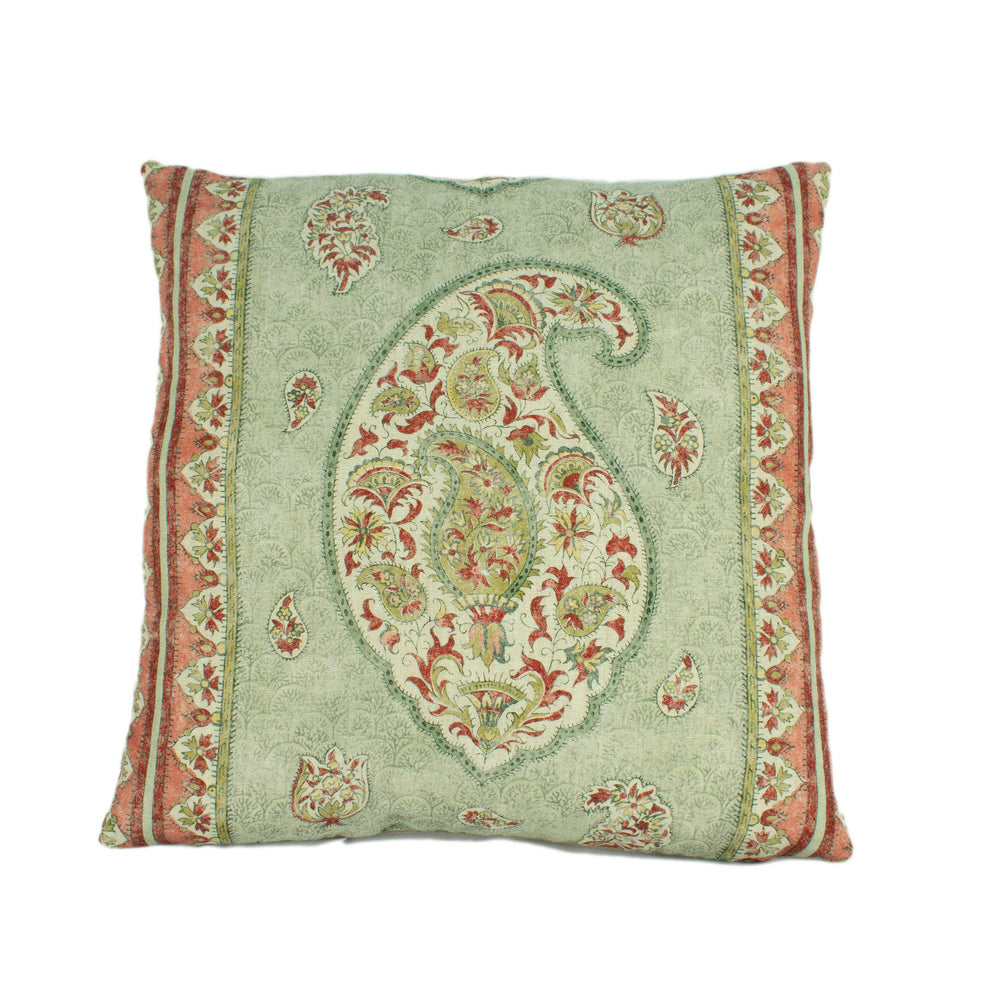 GP & J Baker - Coromandel - Green - Intricately Detailed Kashmir Paisley Designer Cushion Cover - Luxury Throw Pillow - Handmade Home Decor.
