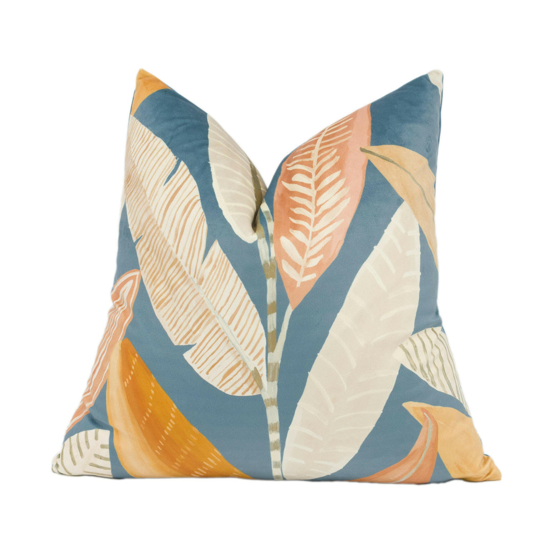 Scion - Hikkaduwa Velvet - Blue / Orange - Fun Bright Tropical Flora Cushion Cover - Throw Pillow Designer Home Décor.
