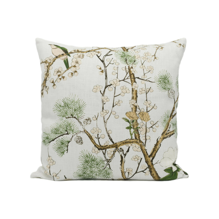 Thibaut - Katsura - Green and White -  Rich Winding Japanese Maple Floral Designer Cushion Cover - Luxury Throw Pillow - Designer Home Decor.