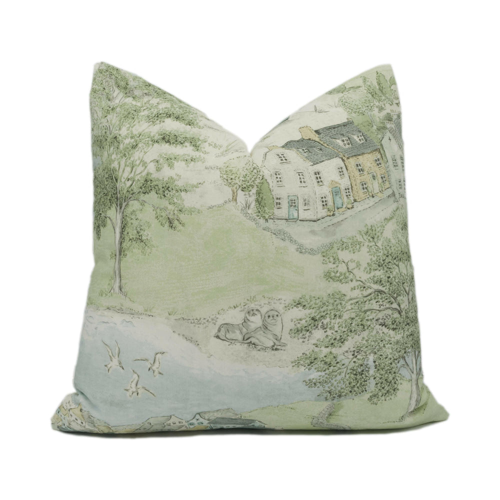 Sanderson - Sea Houses - Tidewater Blue - Tranquil Country Seaside Designer Cushion Cover - Luxury Throw Pillow - Handmade Home Decor.