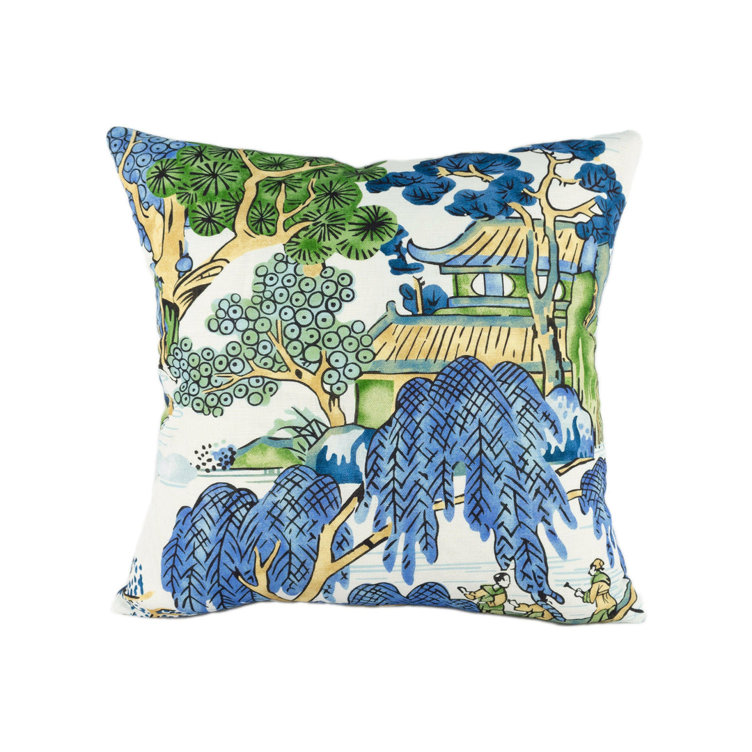Thibaut - Asian Scenic - Blue and Green - Stunning Designer Cushion Cover Home Décor Throw Pillow.