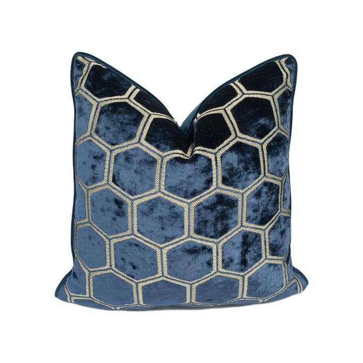 Designers Guild - Manipur - Midnight - Luxury Hexagonal Geometric Velvet Cushion Cover - Handmade Throw Pillow - Designer Home Décor.