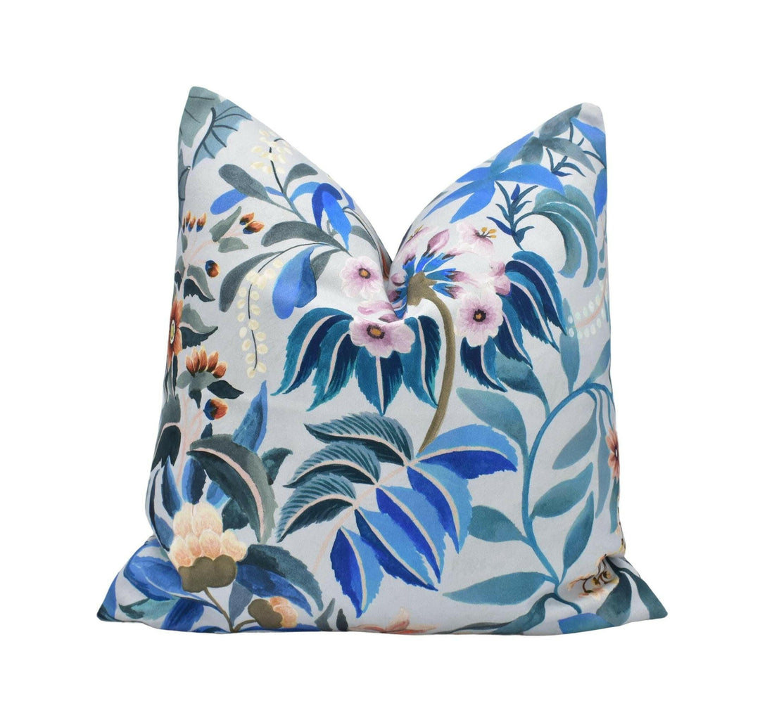 Designers Guild - Ikebana Damask - Slate Blue - Damask Floral Designer Cushion Cover - Custom Foliage Pillow Cover - Blue Butterfly Pillow.