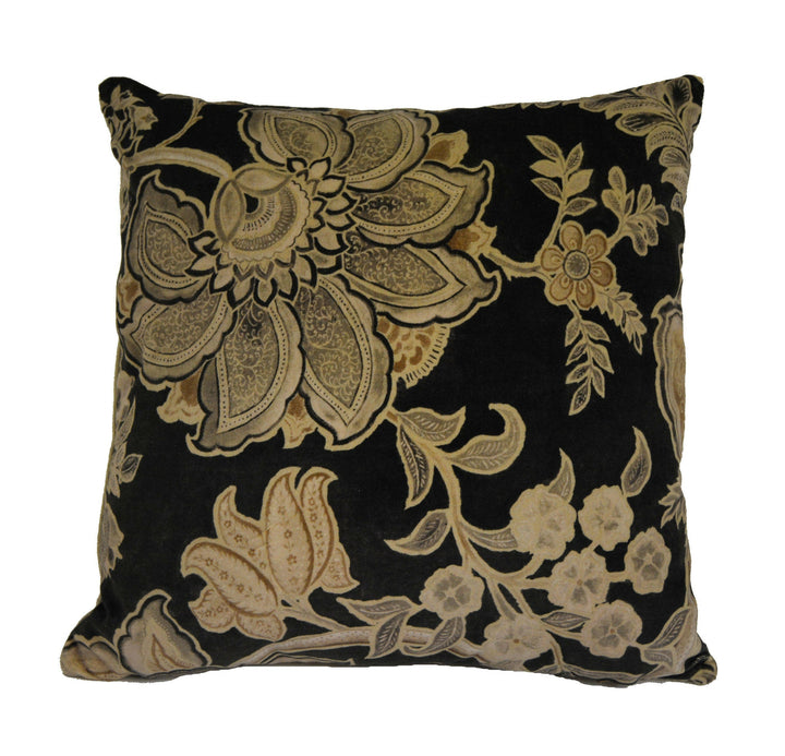 Sandersons - Shalimar - Graphite / Mole - Designer Velvet Cushion Cover  Throw Pillow - Batik Vintage Floral Print.