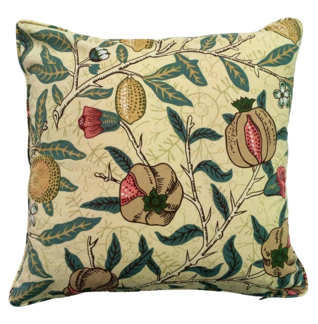 William Morris -  Fruit Major - Ivory / Teal - Traditional Trailing Fruits &amp; Floral Classic English Designer Cushion Cover - Luxury Handmade.