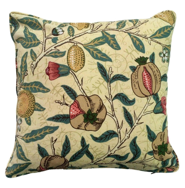 William Morris -  Fruit Major - Ivory / Teal - Traditional Trailing Fruits &amp; Floral Classic English Designer Cushion Cover - Luxury Handmade.