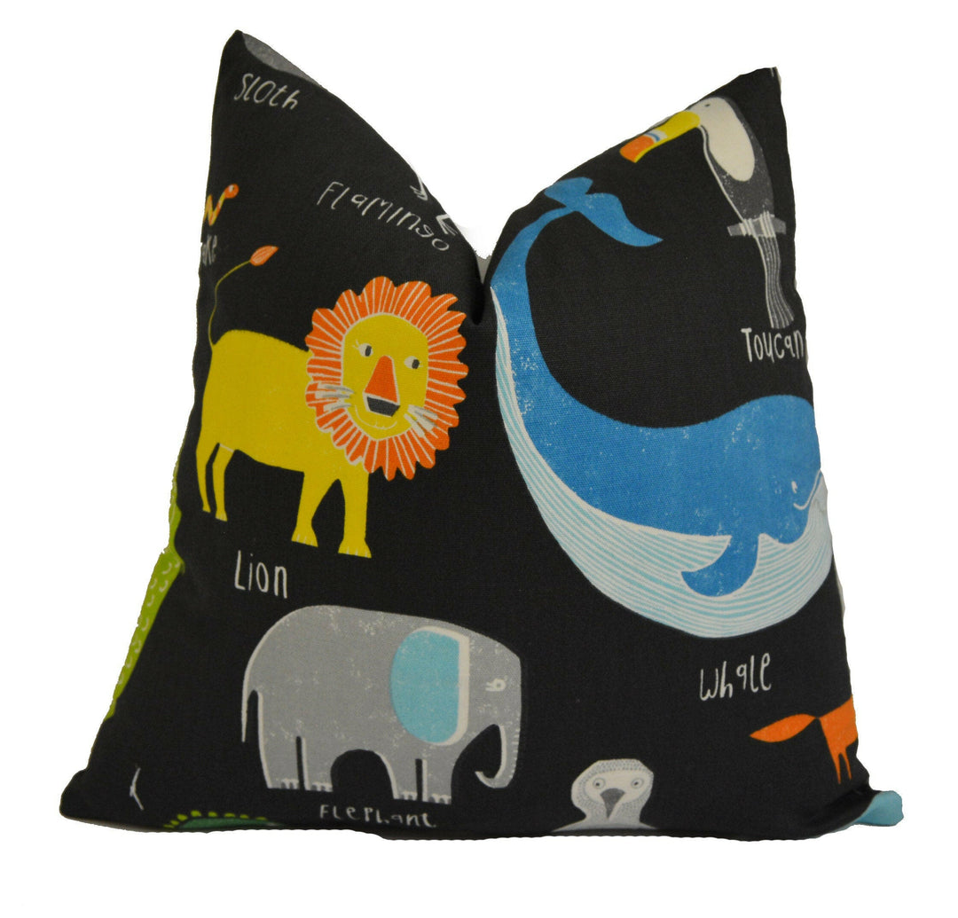 Scion - Animal Magic - Tutti Frutti / Blackboard - Cute Zoo Animal Cushion Cover - Perfect For Children's Room or Nursery - Throw Pillow.