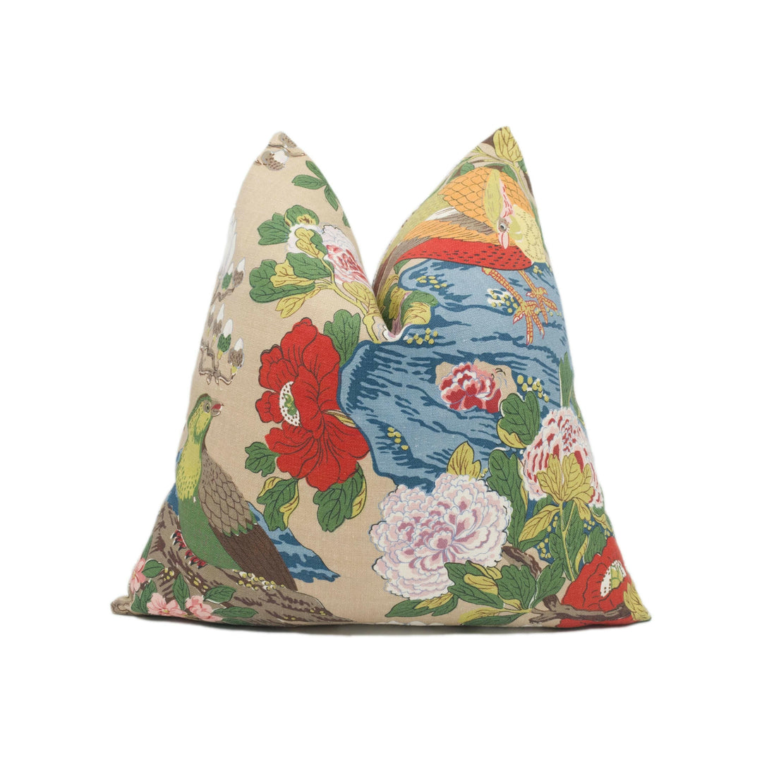 GP & J Baker - Rockbird Signature - Multi - Exotic Magnolia Tree Pheasant Cushion Cover Handmade Throw Pillow Designer Home Décor.