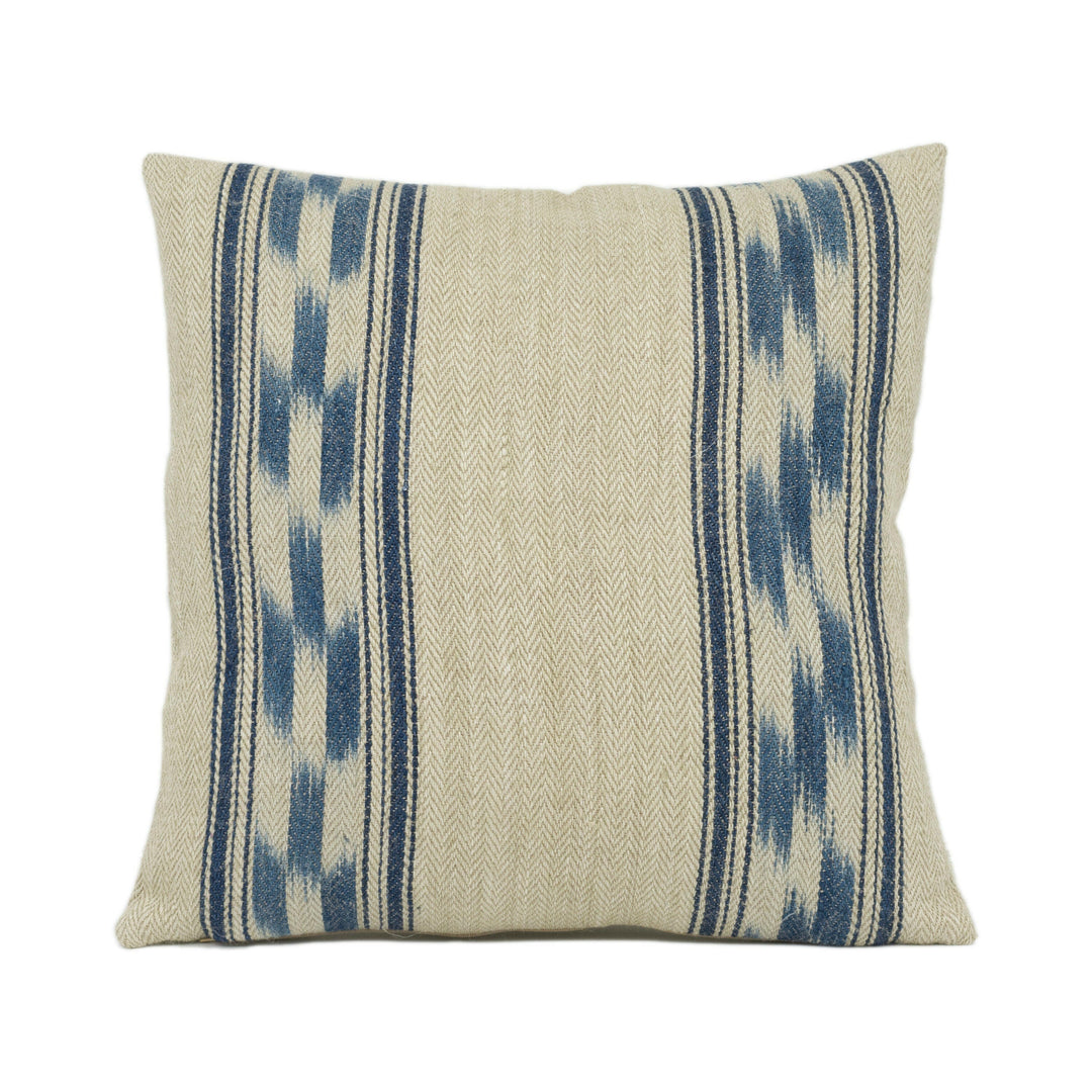 Schumacher - Mojave Ikat Stripe - Indigo - Artisanal Woven Jute Cushion Cover - Handmade Throw Pillow - Designer Home Décor.