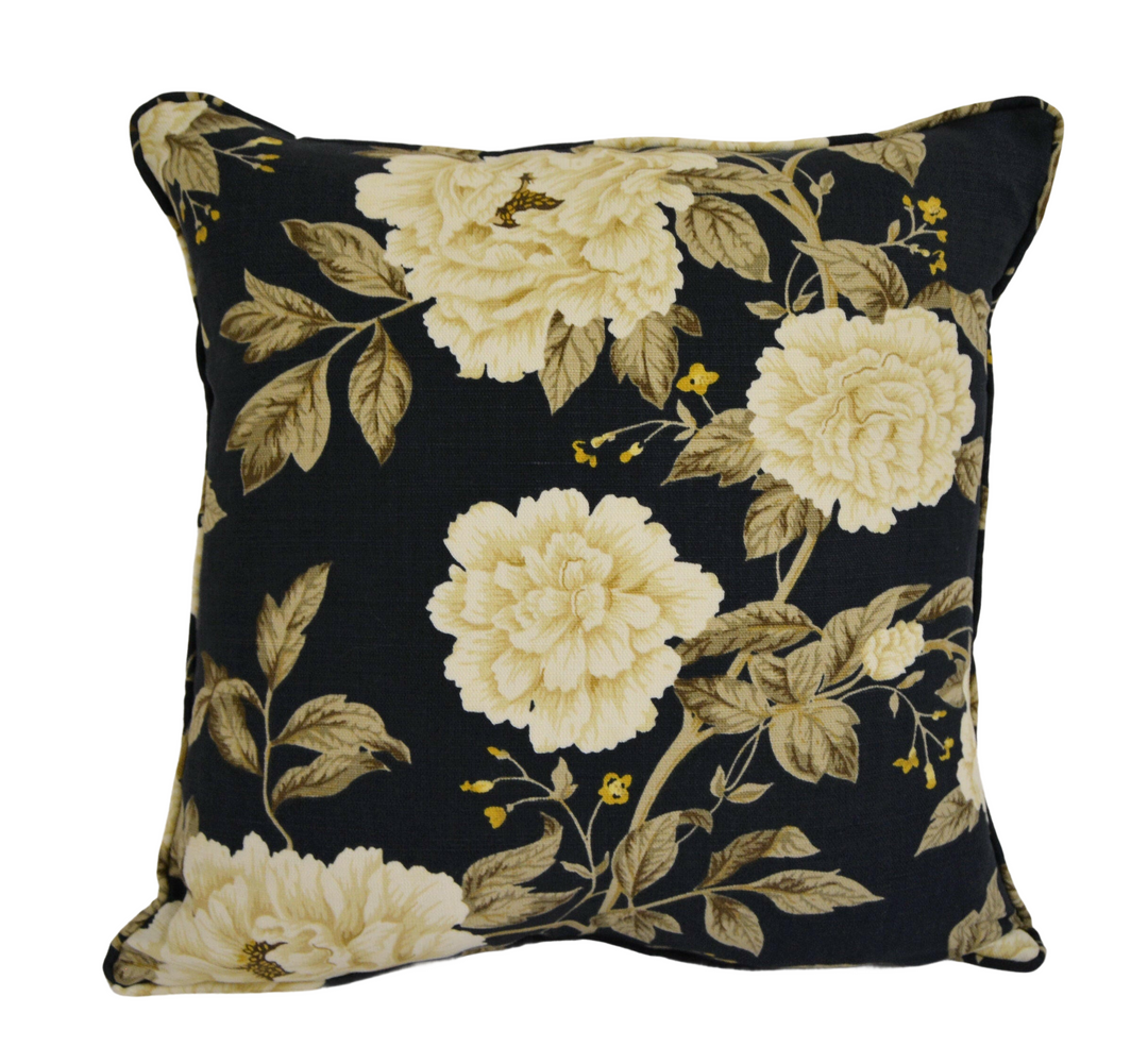 Sanderson - Peony Tree - Midnight Blue / Primrose Cushion Cover Throw Pillow Designer Home Decor.