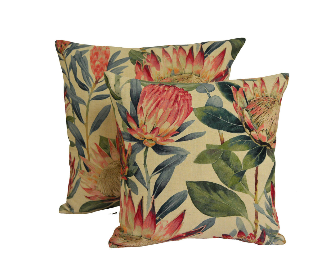 Sanderson - King Protea - Rhodera - Bold Exotic Watercolour Floral Designer Cushion Cover - Luxury Throw Pillow - Handmade Home Decor.