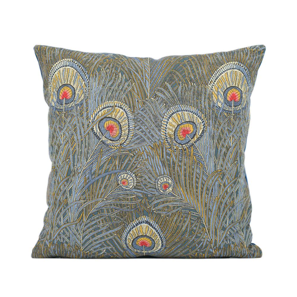 Liberty Art - Hera - Slate Blue - Stunning Peacock Feather Handmade Cushion Cover Throw Pillow Home Décor.
