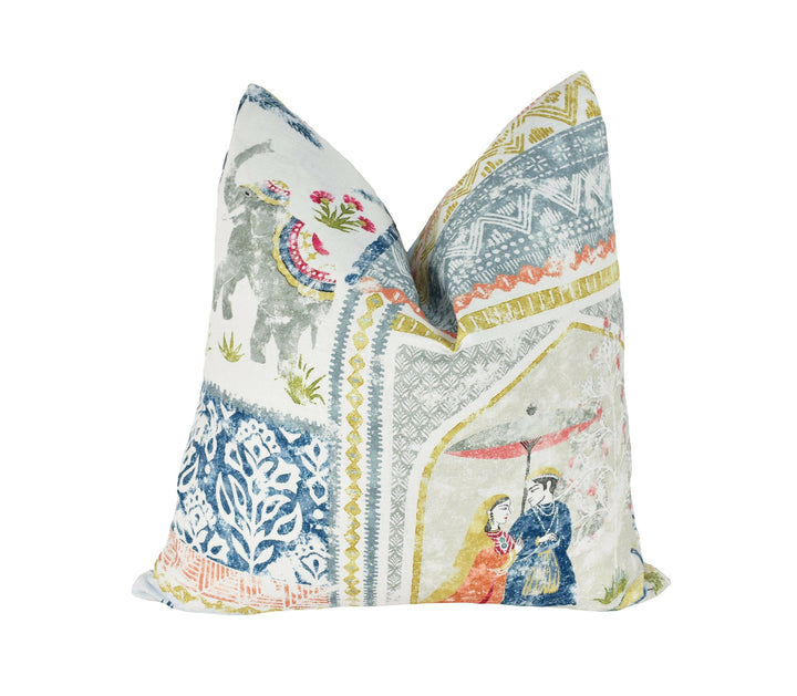 Jane Churchill - Kashmir  Garden - Blue / Red - Delicate Central Asian Patchwork Designer Cushion Cover - Luxury Throw Pillow Handmade Home.