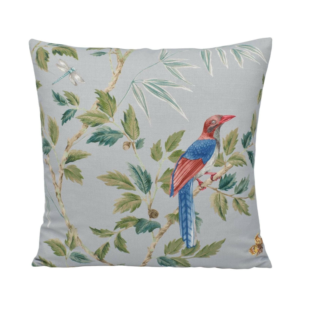 Colefax and Fowler - Ashdown - Old Blue - Classic Contemporary Chinoiserie Inspired Bamboo &amp; Bird Designer Cushion Cover - Luxury Throw.