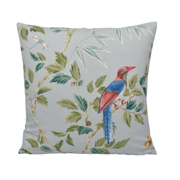 Colefax and Fowler - Ashdown - Old Blue - Classic Contemporary Chinoiserie Inspired Bamboo &amp; Bird Designer Cushion Cover - Luxury Throw.