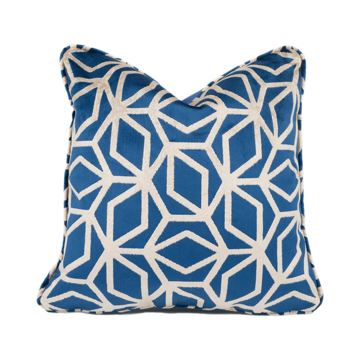 Panaz - Corinthia - Wedgewood Blue - Sculptural Geometric Piped Velvet Cushion Cover - Handmade Throw Pillow - Designer Home Décor.