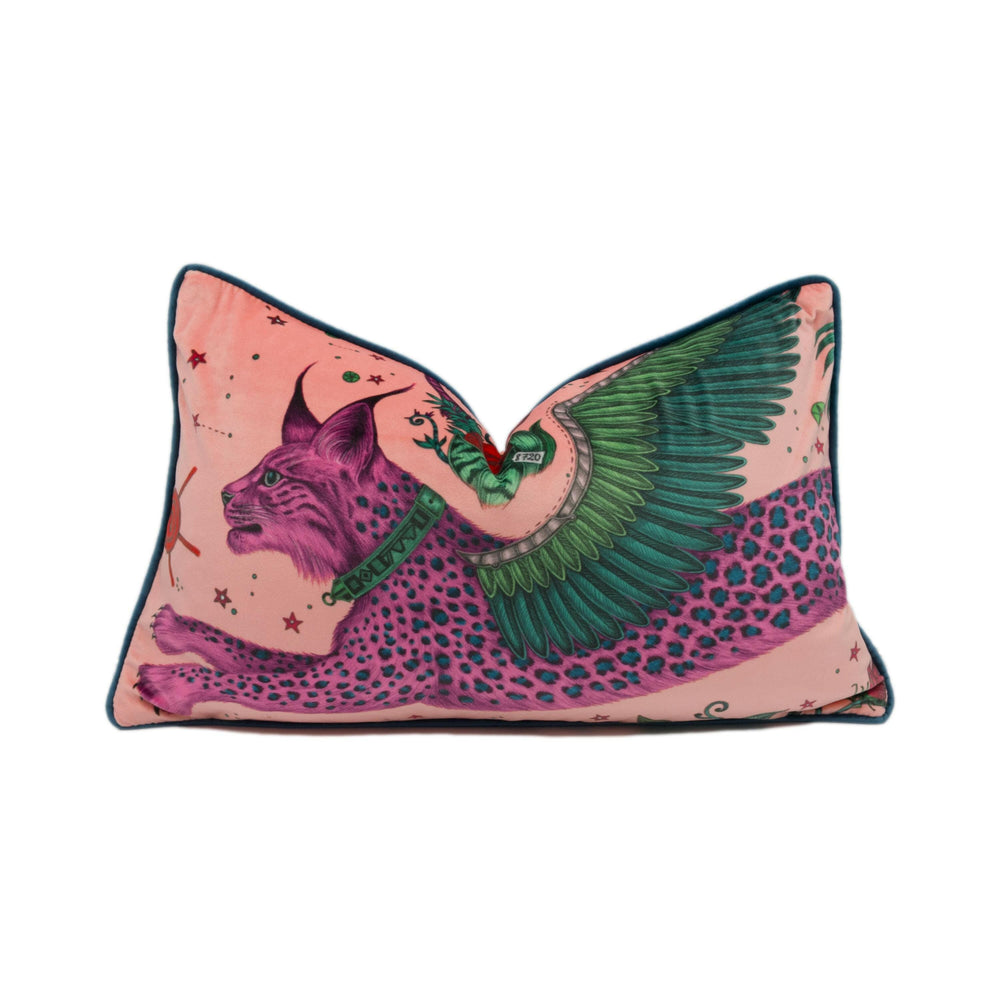 Funky Modern Coral Pink Maximalist Fantasy Leopard Spotted Lynx Velvet Designer Cushion Cover - Luxury Throw Pillow - Handmade Home Decor.