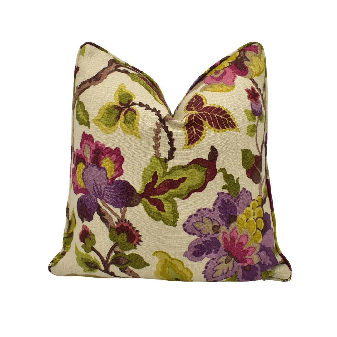 Sanderson - Amanpuri - Mulberry / Olive - Classic 1920's Jacobean Floral Designer Cushion Cover - Luxury Throw Pillow - Handmade Home Decor.