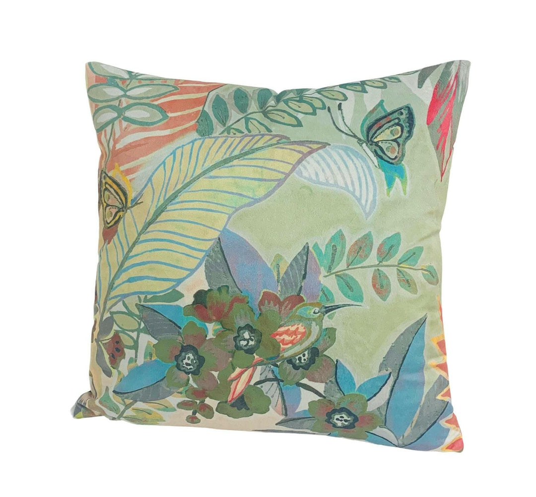 Prestigious - Hidden Paradise - Pastel - Tropical Maximalist Velvet Cushion Cover - Handmade Throw Pillow Designer Home Decor.