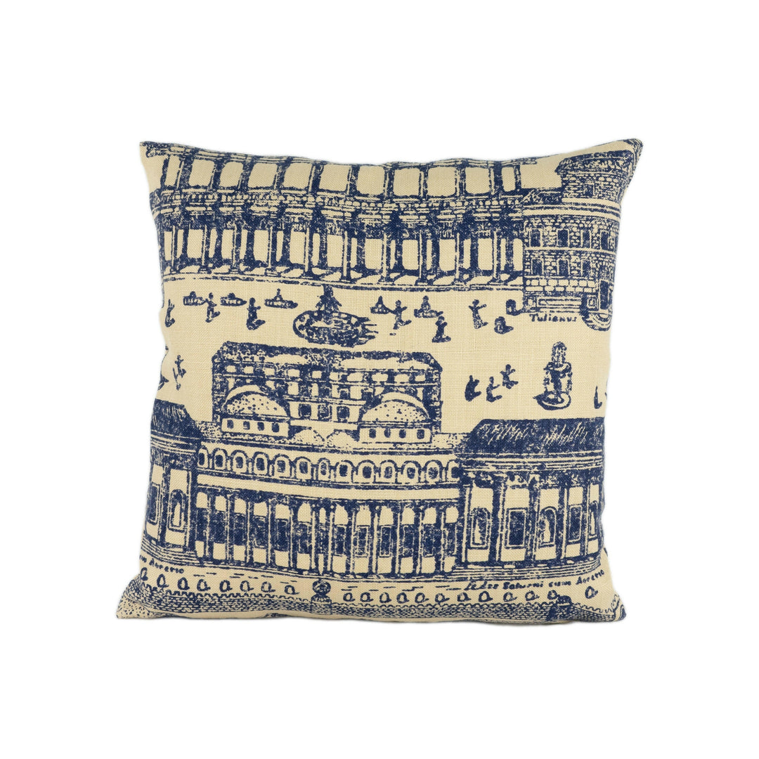 Zoffany - Rome - Taupe / Indigo - Stunning Woven Roman Landscape Cushion Cover - Handmade Throw Pillow Designer Home Decor.