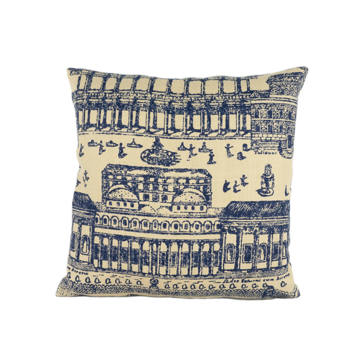 Zoffany - Rome - Taupe / Indigo - Stunning Woven Roman Landscape Cushion Cover - Handmade Throw Pillow Designer Home Decor.