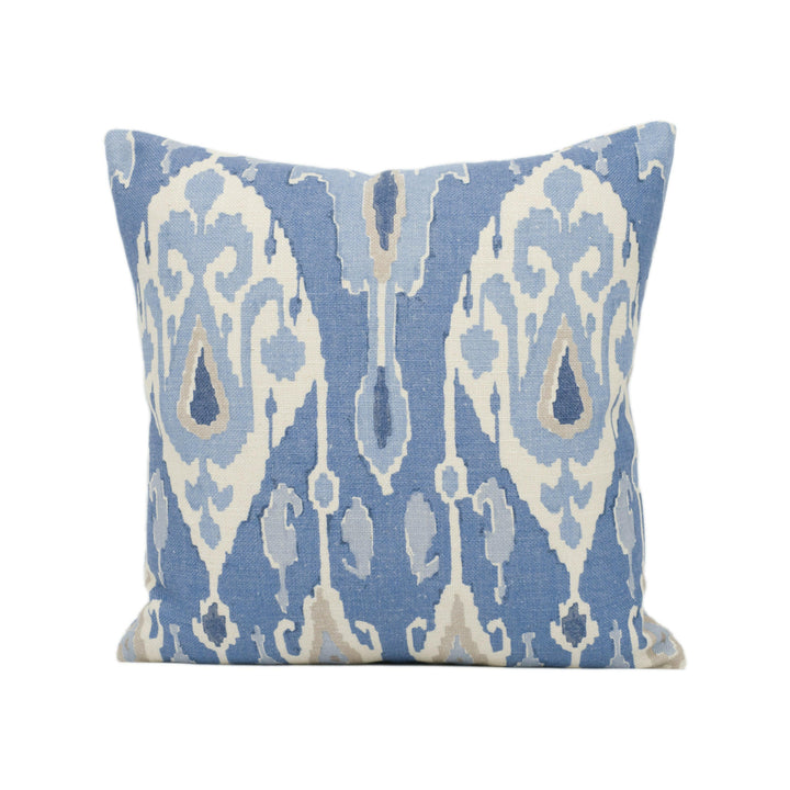 GP & J Baker - Ikat Bokhara - Blue - Eastern Silk Road Linen Ikat Designer Cushion Cover - Luxury Throw Pillow - Handmade Home Décor.