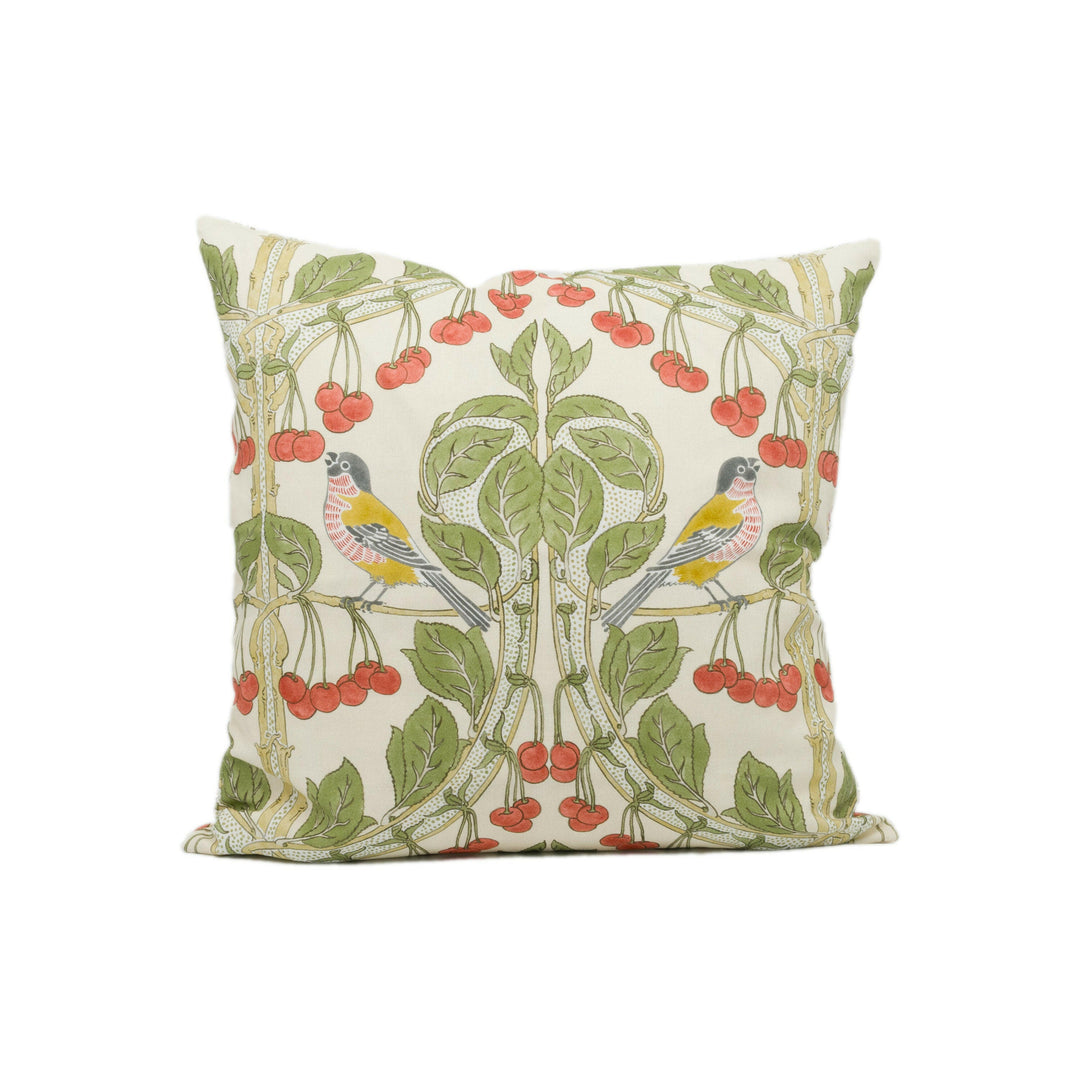 GP and J Baker - Birds &amp; Cherries - Red / Green - Charming Floral Bird Designer Cushion Cover  - Luxury Throw Pillow - Handmade Home Décor.