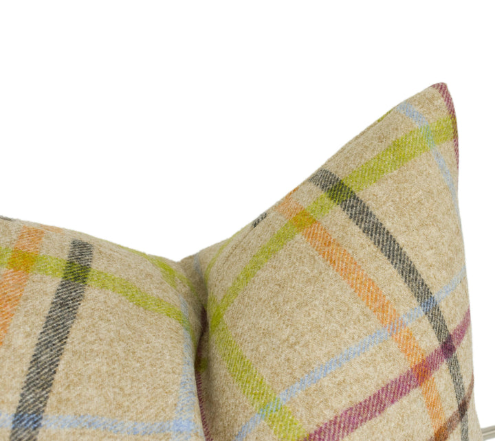 Abraham Moon - Multicheck - Natural -  100% Wool Cushion Cover - Designer Plaid Pillow Cover - Handmade Custom Abraham Moon Pillowmade.
