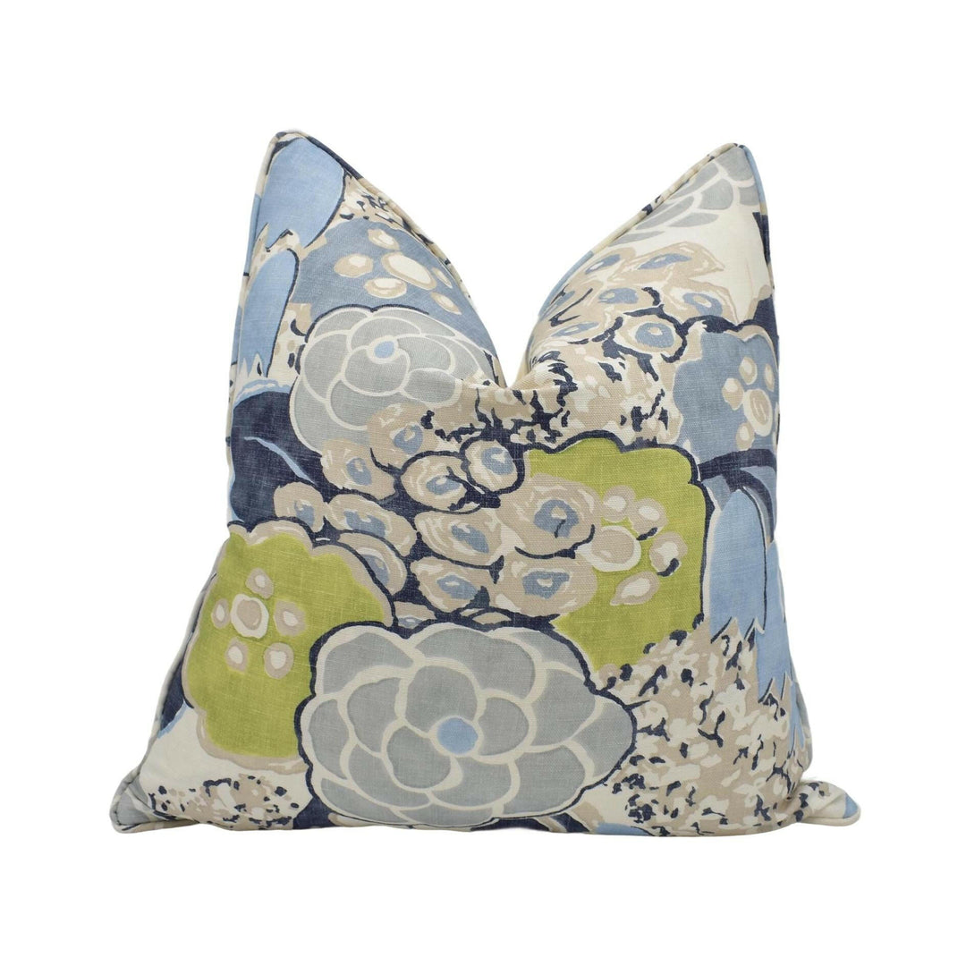 Anna French x Thibaut - Laura - Citrus and Blue - Bold Vintage Retro Floral Designer Cushion Cover - Luxury Throw Pillow - Handmade Home.