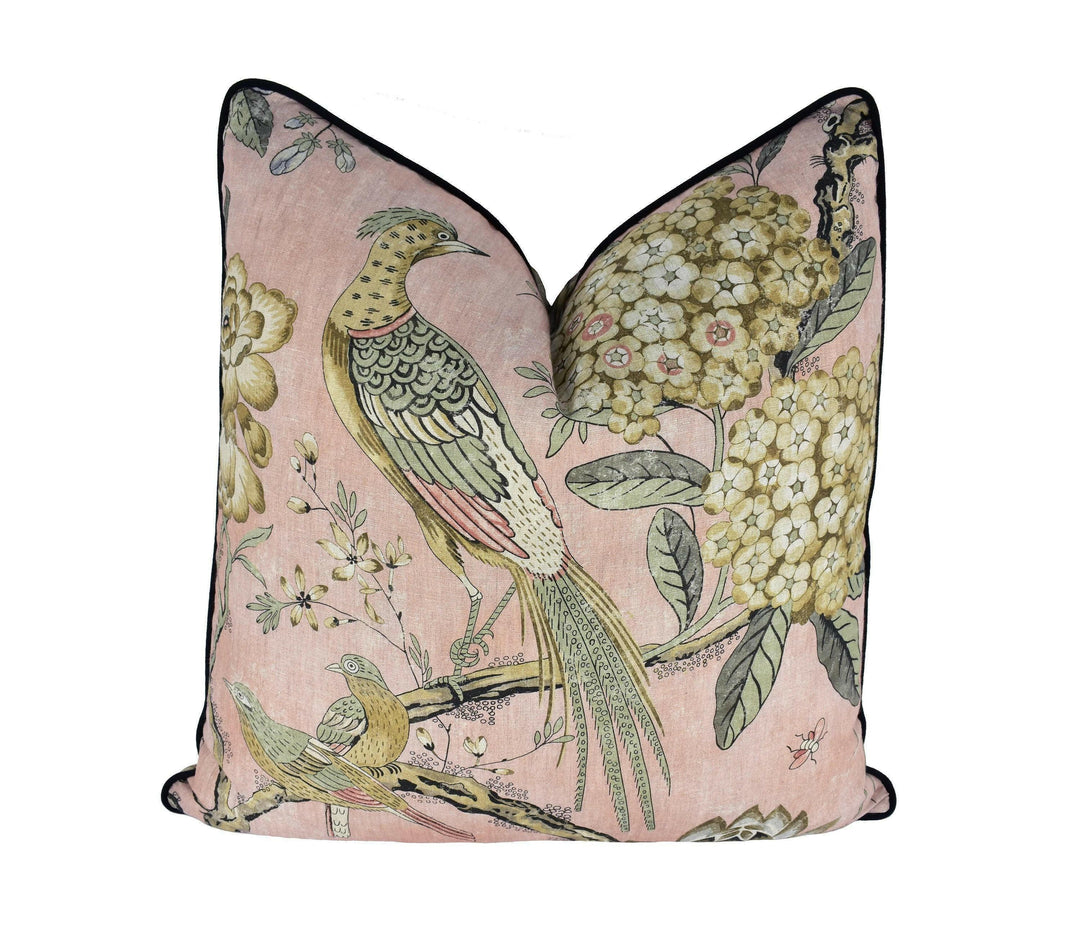Anna French x Thibaut - Villeneuve - Blush - Antique Avant Garde Bird Designer Cushion Cover - Luxury Throw Pillow - Handmade Home Decor.