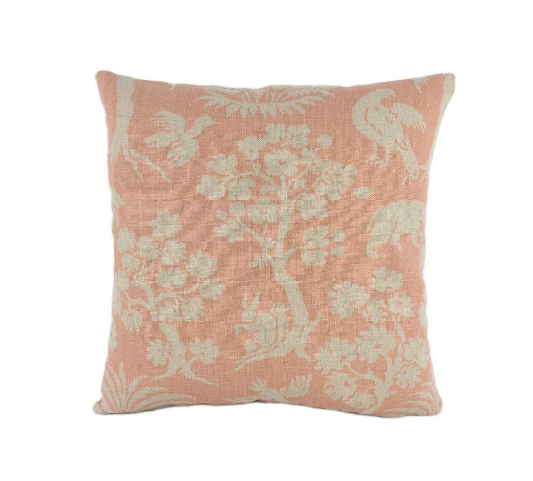 Schumacher - Woodland Silhouette - Blush - Charming Flora &amp; Fauna Designer Cushion Cover - Handmade Throw Pillow - Luxury Home Pillow.