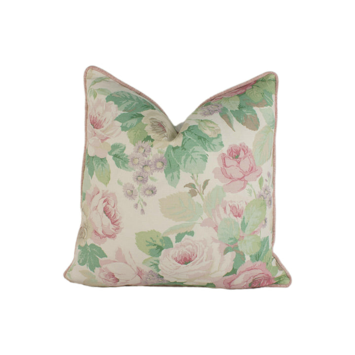 Sanderson - Chelsea - Pink / Celadon - Contrast Piped Cushion Cover Throw Pillow Designer Home Decor.