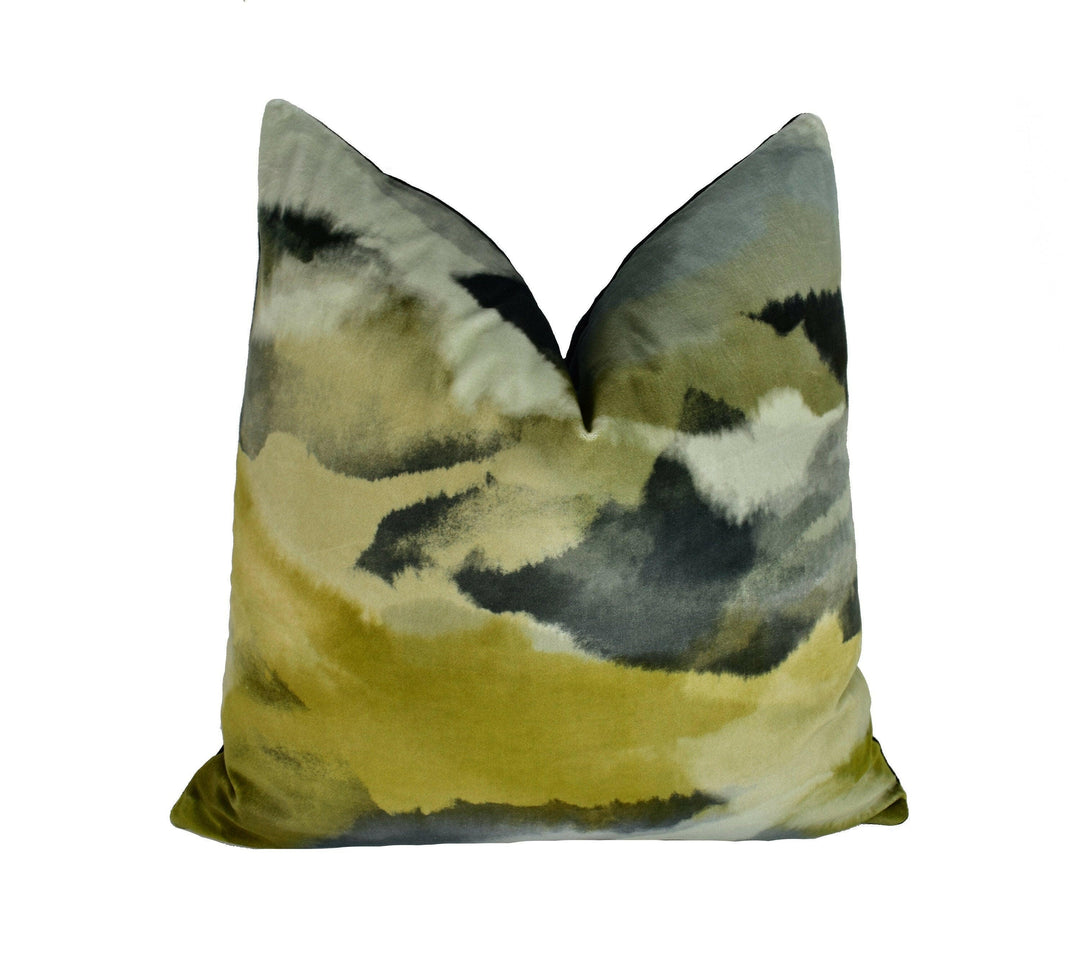 Harlequin - Minako - Gold / Charcoal - Dramatic Landscape Velvet Cushion Cover Throw Pillow Designer Home Decor.
