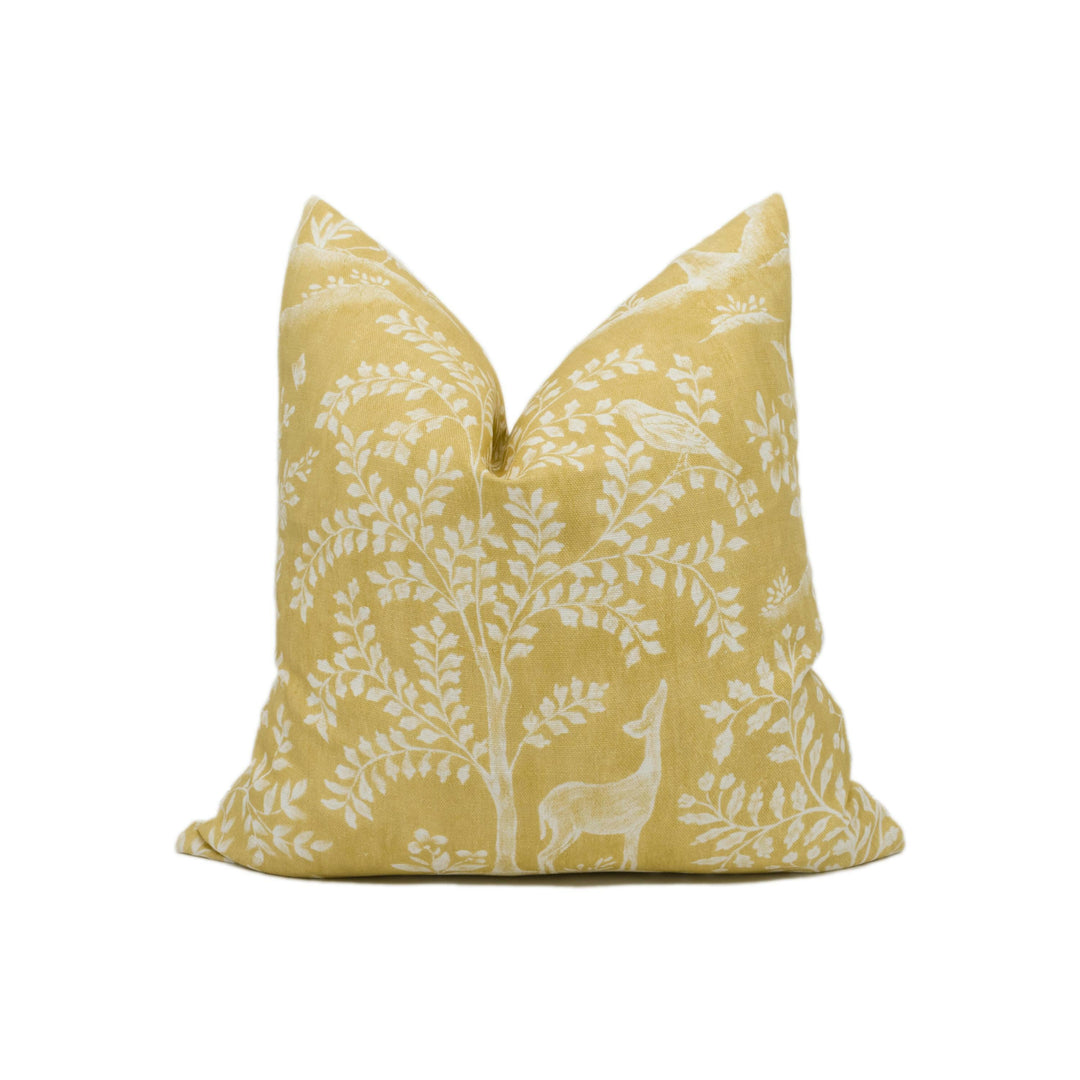 Nina Campbell - Foret - Ochre 1 - Enchanting Green Woodland Wildlife Scenes Cushion Cover - Handmade Throw Pillow - Designer Home Décor.