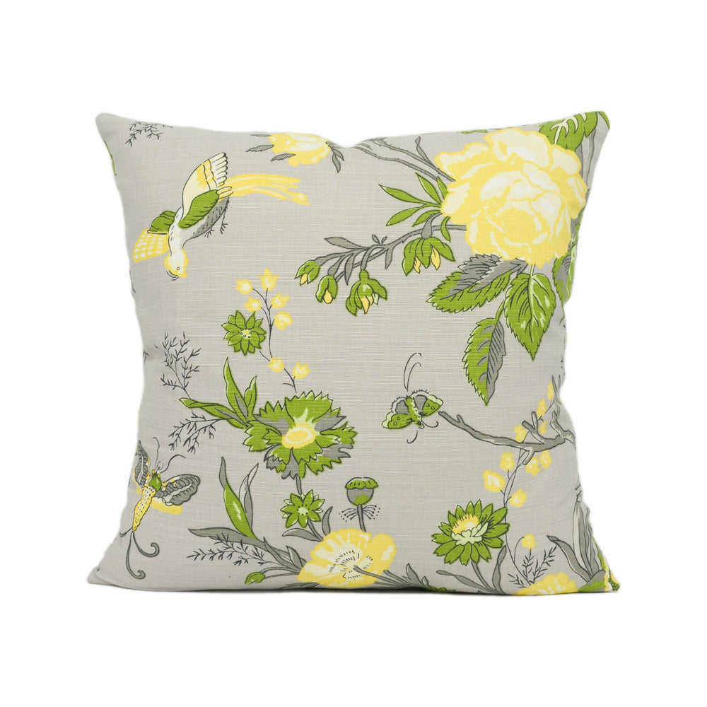 Thibaut - Nemour - Grey - Modern Floral Bird Print Cushion Cover Handmade Throw Pillow Designer Home Décor.