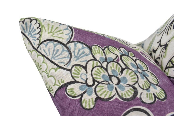 Anna French x Thibaut - Tree House - Eggplant - Whimsical 1920's Japanese Tree Designer Cushion Cover - Handmade Thibaut Pillow Cover.