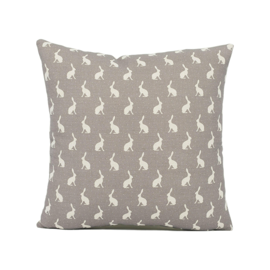 Peony &amp; Sage - Mini Hops - Mud Background on Oatmeal Linen - Fun Bunny Rabbit Cushion Cover - Handmade Throw Pillow - Designer Home Décor.
