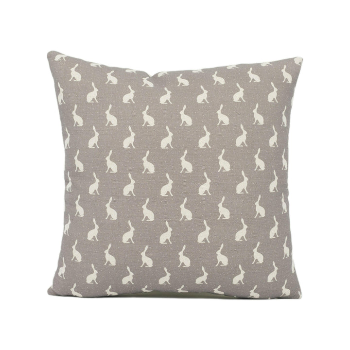 Peony &amp; Sage - Mini Hops - Mud Background on Oatmeal Linen - Fun Bunny Rabbit Cushion Cover - Handmade Throw Pillow - Designer Home Décor.