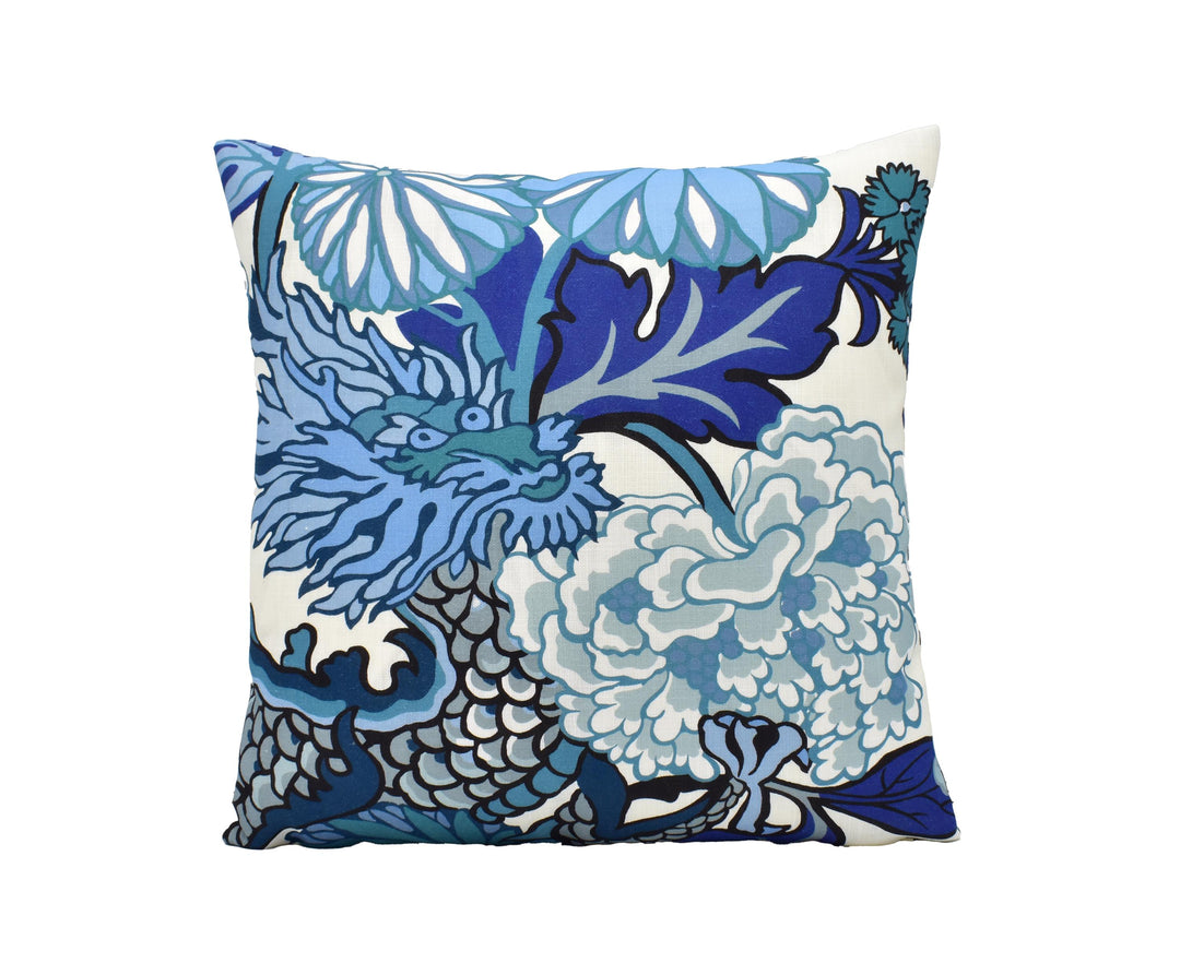 Schumacher Chiang Mai China Blue Cushion Cover – Indoor Outdoor Chinoiserie Dragon Pillow