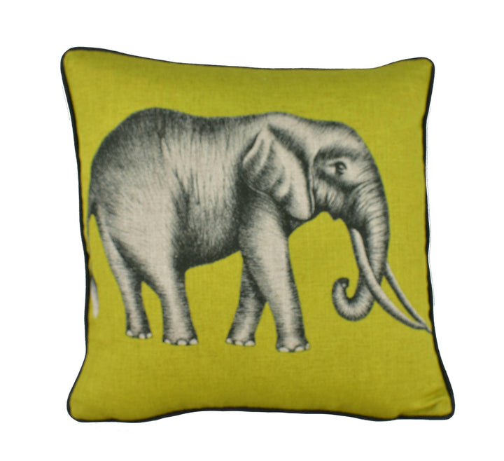 Harlequin - Savanna Elephant - Lemon - Majestic Contrast Piped Elephant Cushion Cover Throw Pillow Handmade Designer Home Decor.