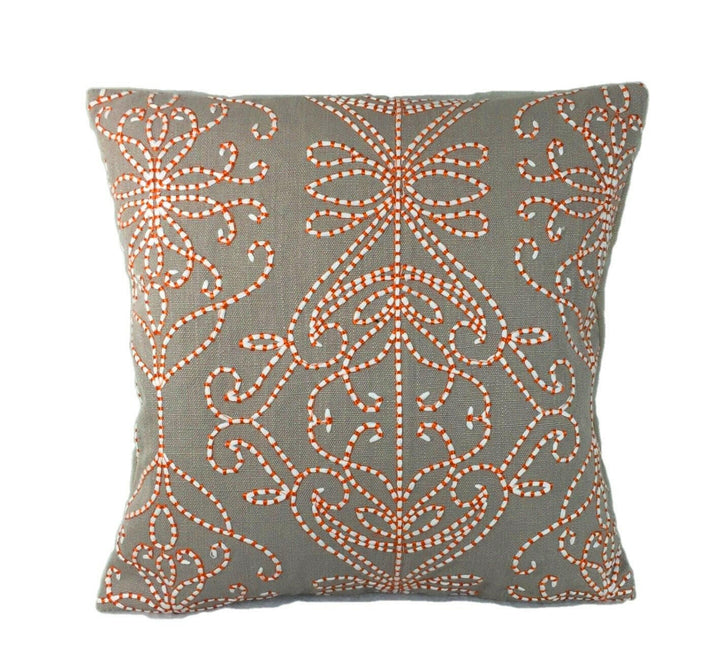 Harlequin - Java - Stone / Papaya - Superb Heavy Weight Embroidered Cushion Cover Throw Pillow Handmade Designer Home Decor.
