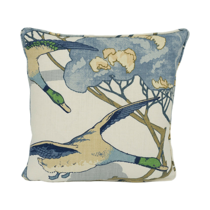 Mulberry - Flying Ducks - Blue - Majestic Mallard Duck Art Deco Designer Cushion Cover - Luxury Throw Pillow - Handmade Home Decor.