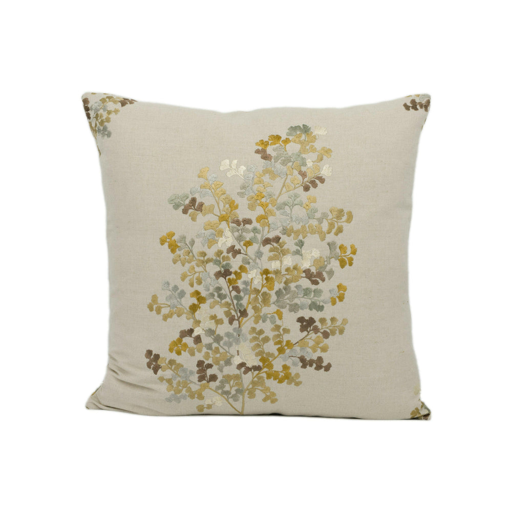 Sanderson - Wendell Embroidery - Honey / Grey - Autumnal Embroidered Foliage Cushion Cover - Handmade Throw Pillow - Designer Home Décor.