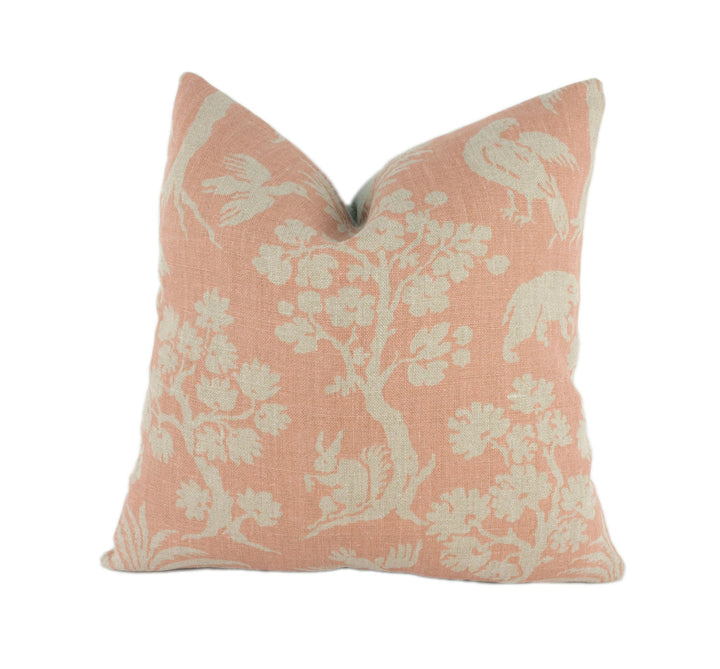 Schumacher - Woodland Silhouette - Blush - Charming Flora &amp; Fauna Designer Cushion Cover - Handmade Throw Pillow - Luxury Home Pillow.