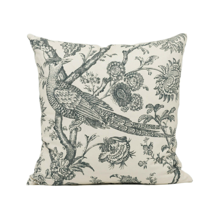 Brunschwig &amp; Fils - Cevennes print - Onyx - Floral Chinoiserie Inspired Bird Cushion Cover - Handmade Throw Pillow - Designer Home Décor.