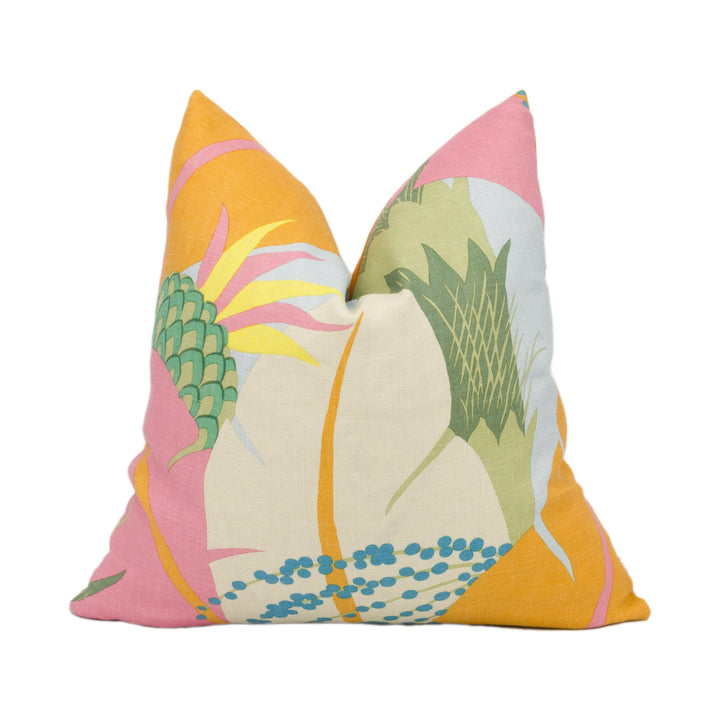 Schumacher - Ananas - Tropical - 1930's Colourful Pineapple & Banana Leaves Cushion Cover - Handmade Throw Pillow Designer Home Decor.
