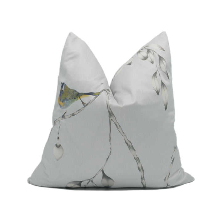 Harlequin - Iyanu - Mist / Linden - Graceful Floral Willow Branches and Birds Cushion Cover - Handmade Throw Pillow - Designer Home Décor.