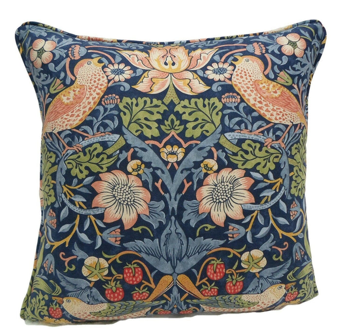 William Morris - Strawberry Thief - Indigo / Mineral - Stunning Iconic Classic Designer Cushion Cover - Handmade Home Decor - Luxury Throw.