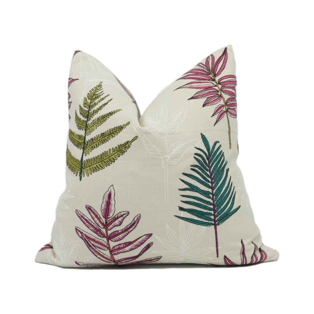 Iliv - Seychelles - Begonia - Vibrant Embroidered Leaves Motif Cushion Cover - Handmade Throw Pillow - Designer Home Décor.