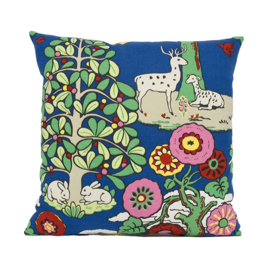Schumacher - Fantasy Forest - Blue &amp; Multi - Whimsical Vintage-Style Designer Cushion Cover - Luxury Throw Pillow - Handmade Home Decor.